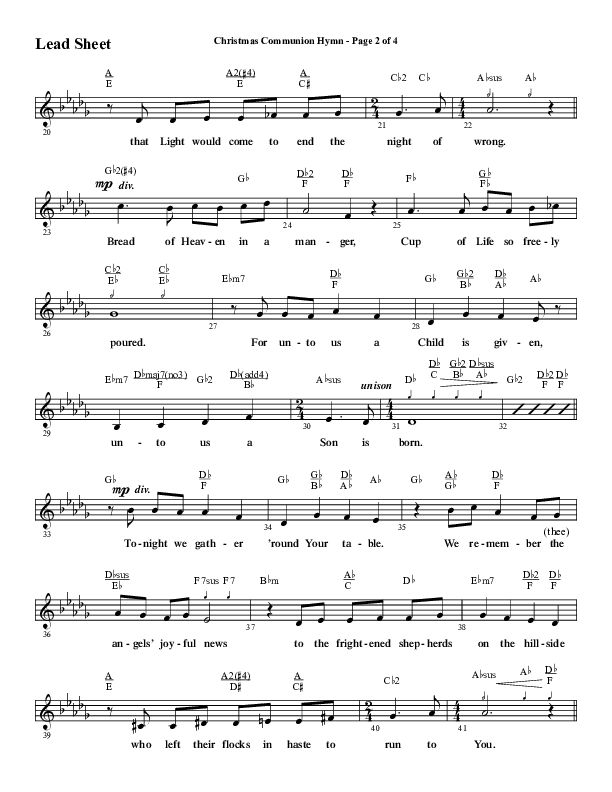 Christmas Communion Hymn (Choral Anthem SATB) Lead Sheet (Melody) (Word Music Choral / Arr. Cliff Duren)