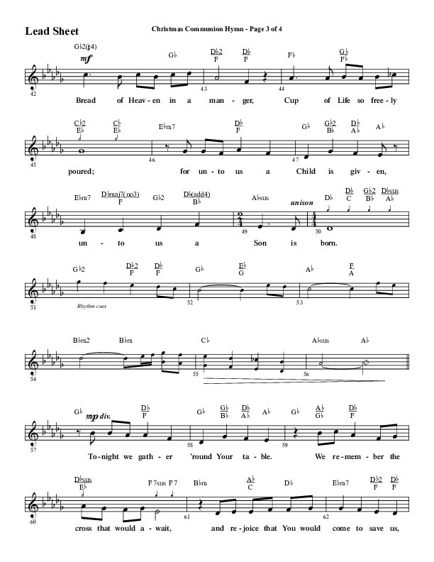 Christmas Communion Hymn (Choral Anthem SATB) Lead Sheet (Melody) (Word Music Choral / Arr. Cliff Duren)