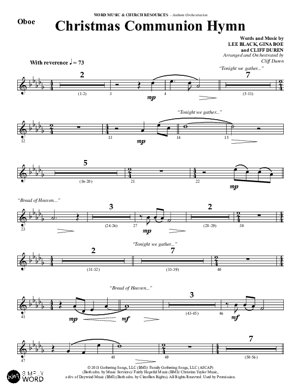 Christmas Communion Hymn (Choral Anthem SATB) Oboe (Word Music Choral / Arr. Cliff Duren)