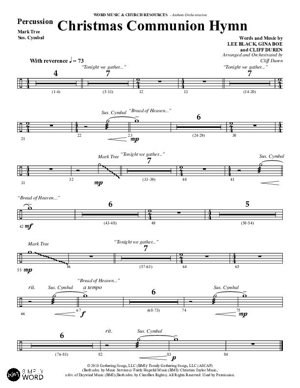 Christmas Communion Hymn (Choral Anthem SATB) Percussion (Word Music Choral / Arr. Cliff Duren)