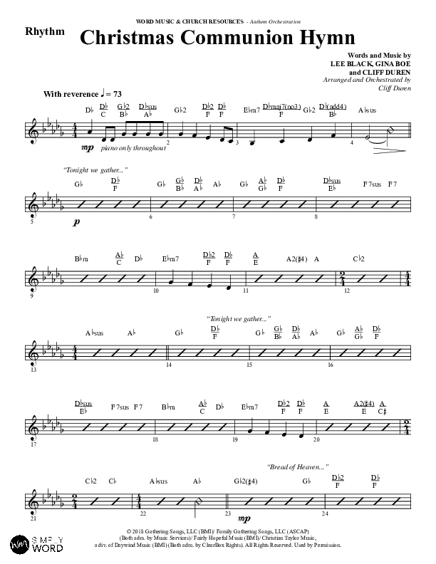 Christmas Communion Hymn (Choral Anthem SATB) Rhythm Chart (Word Music Choral / Arr. Cliff Duren)