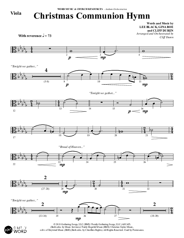 Christmas Communion Hymn (Choral Anthem SATB) Viola (Word Music Choral / Arr. Cliff Duren)
