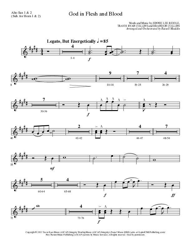 God In Flesh And Blood (Choral Anthem SATB) Alto Sax 1/2 (Travis Ryan / Lillenas Choral / Arr. Russell Mauldin)