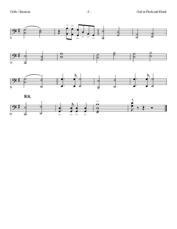 God In Flesh And Blood (Choral Anthem SATB) Cello (Travis Ryan / Lillenas Choral / Arr. Russell Mauldin)