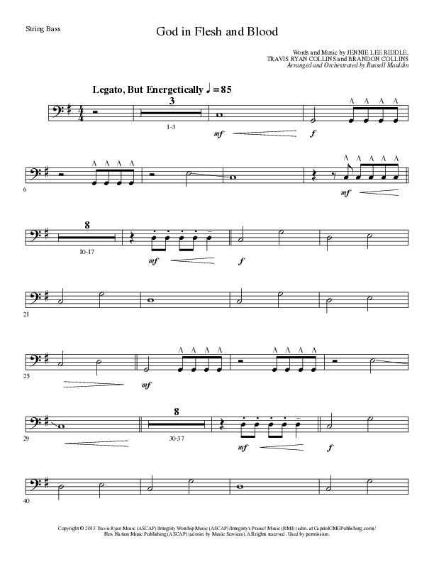 God In Flesh And Blood (Choral Anthem SATB) Double Bass (Travis Ryan / Lillenas Choral / Arr. Russell Mauldin)