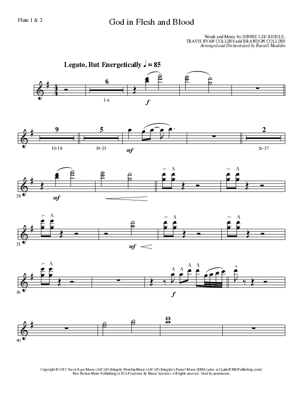 God In Flesh And Blood (Choral Anthem SATB) Flute 1/2 (Travis Ryan / Lillenas Choral / Arr. Russell Mauldin)