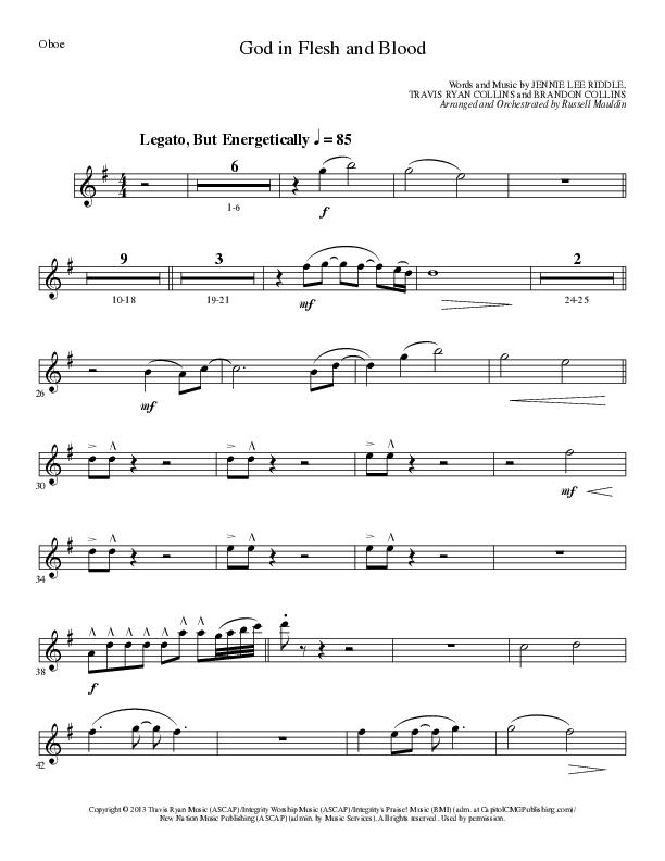 God In Flesh And Blood (Choral Anthem SATB) Oboe (Travis Ryan / Lillenas Choral / Arr. Russell Mauldin)