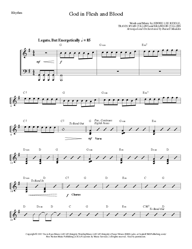 God In Flesh And Blood (Choral Anthem SATB) Rhythm Chart (Travis Ryan / Lillenas Choral / Arr. Russell Mauldin)