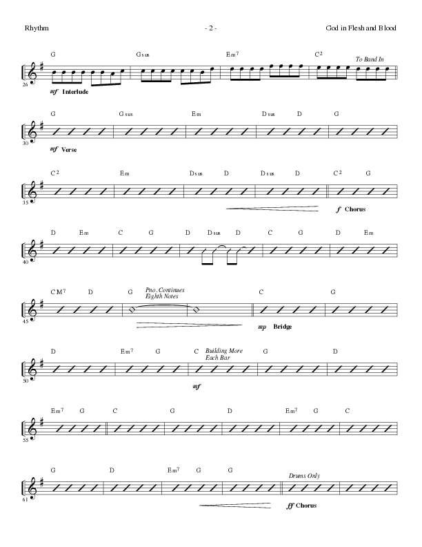 God In Flesh And Blood (Choral Anthem SATB) Rhythm Chart (Travis Ryan / Lillenas Choral / Arr. Russell Mauldin)