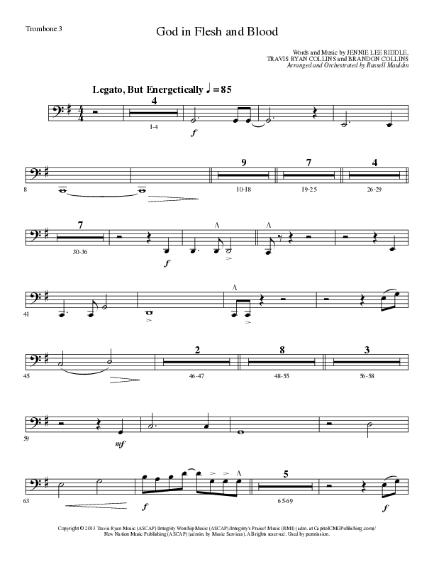 God In Flesh And Blood (Choral Anthem SATB) Trombone 3 (Travis Ryan / Lillenas Choral / Arr. Russell Mauldin)