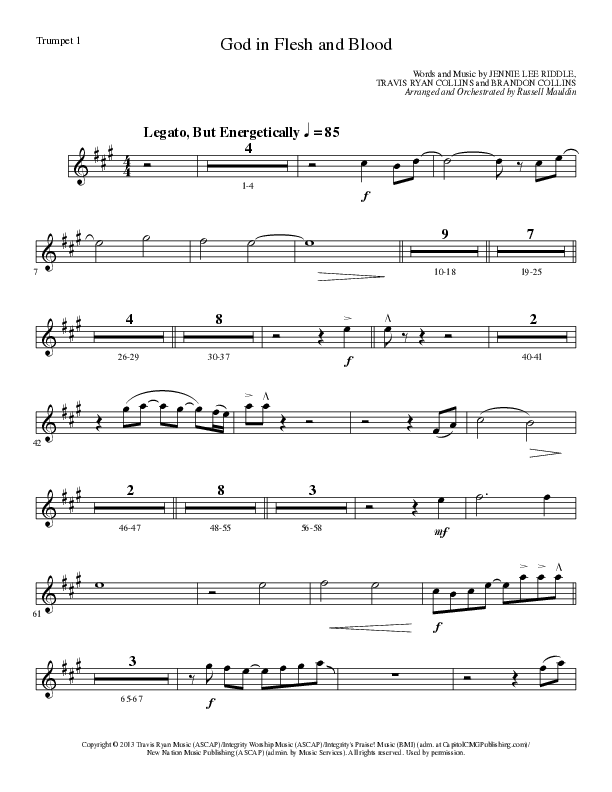 God In Flesh And Blood (Choral Anthem SATB) Trumpet 1 (Travis Ryan / Lillenas Choral / Arr. Russell Mauldin)