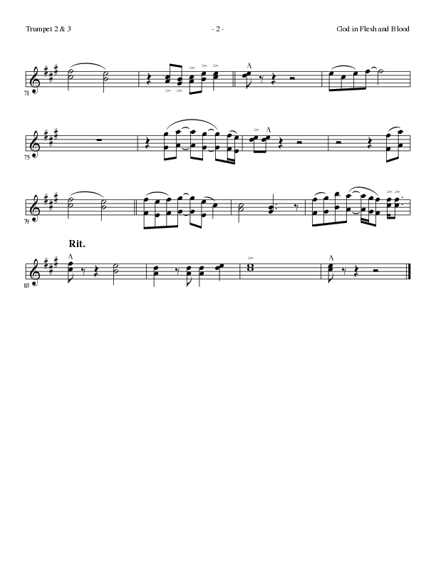 God In Flesh And Blood (Choral Anthem SATB) Trumpet 2/3 (Travis Ryan / Lillenas Choral / Arr. Russell Mauldin)