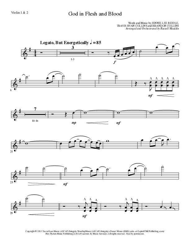 God In Flesh And Blood (Choral Anthem SATB) Violin 1/2 (Travis Ryan / Lillenas Choral / Arr. Russell Mauldin)
