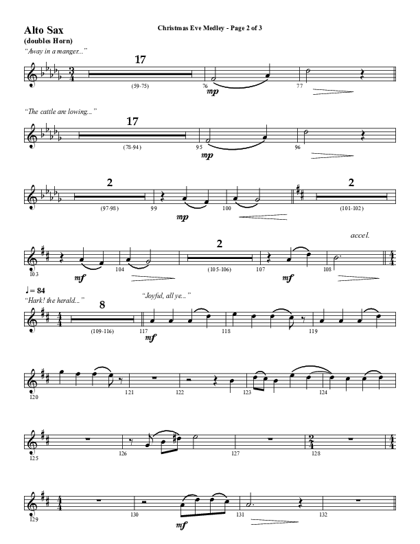 Christmas Eve Medley (Choral Anthem SATB) Alto Sax (Word Music Choral / Arr. David Wise / Orch. David Shipps)