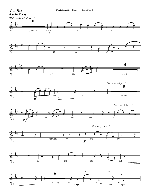 Christmas Eve Medley (Choral Anthem SATB) Alto Sax (Word Music Choral / Arr. David Wise / Orch. David Shipps)