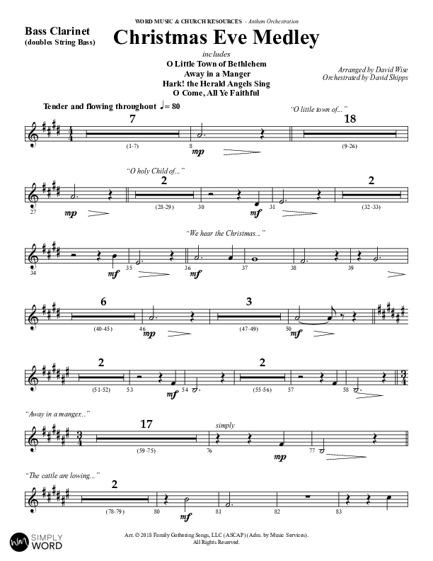 Christmas Eve Medley (Choral Anthem SATB) Bass Clarinet (Word Music Choral / Arr. David Wise / Orch. David Shipps)