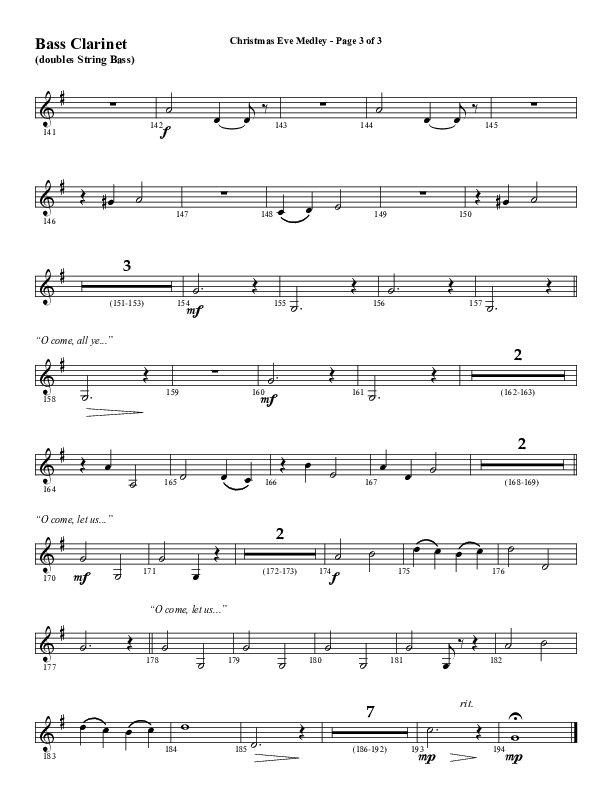Christmas Eve Medley (Choral Anthem SATB) Bass Clarinet (Word Music Choral / Arr. David Wise / Orch. David Shipps)