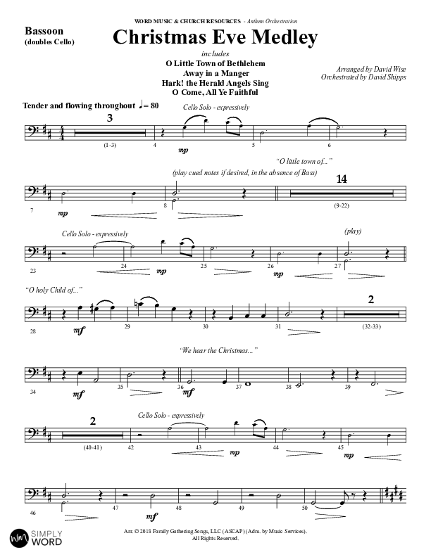 Christmas Eve Medley (Choral Anthem SATB) Bassoon (Word Music Choral / Arr. David Wise / Orch. David Shipps)