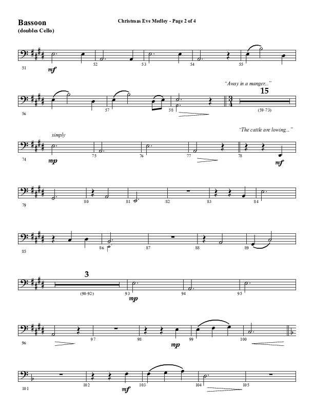 Christmas Eve Medley (Choral Anthem SATB) Bassoon (Word Music Choral / Arr. David Wise / Orch. David Shipps)