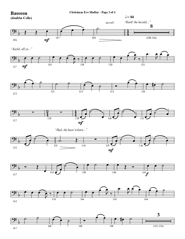 Christmas Eve Medley (Choral Anthem SATB) Bassoon (Word Music Choral / Arr. David Wise / Orch. David Shipps)