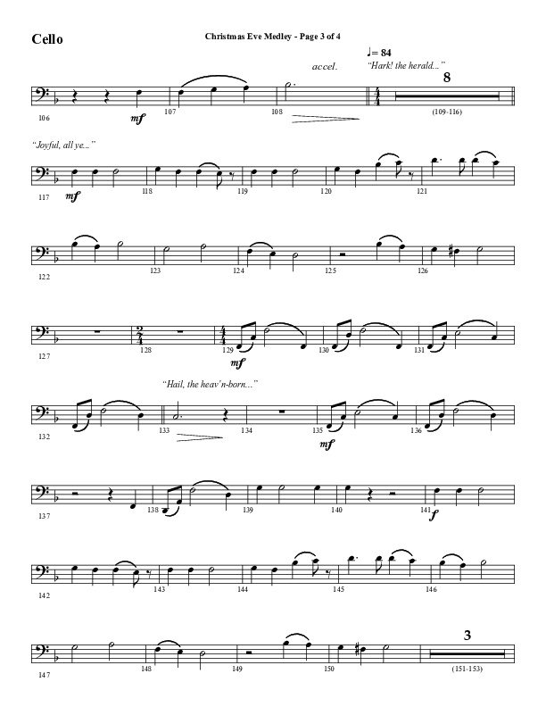 Christmas Eve Medley (Choral Anthem SATB) Cello (Word Music Choral / Arr. David Wise / Orch. David Shipps)