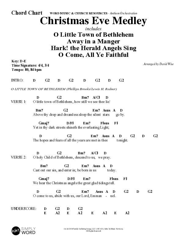 Christmas Eve Medley (Choral Anthem SATB) Chord Chart (Word Music Choral / Arr. David Wise / Orch. David Shipps)