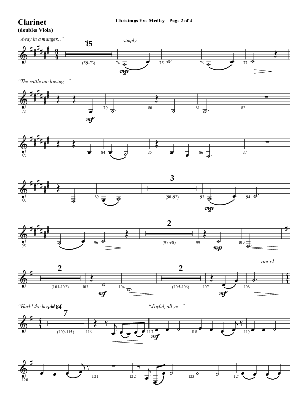 Christmas Eve Medley (Choral Anthem SATB) Clarinet (Word Music Choral / Arr. David Wise / Orch. David Shipps)