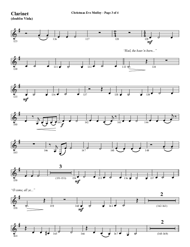 Christmas Eve Medley (Choral Anthem SATB) Clarinet (Word Music Choral / Arr. David Wise / Orch. David Shipps)