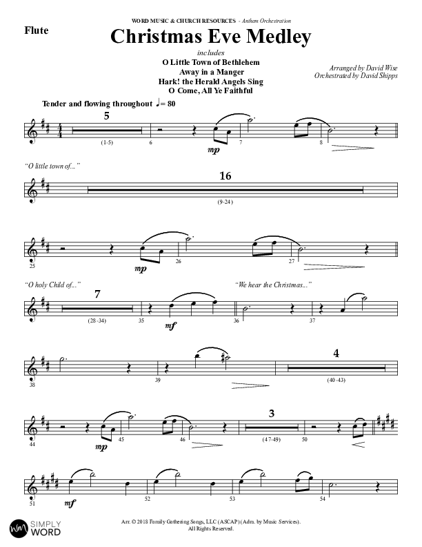 Christmas Eve Medley (Choral Anthem SATB) Flute (Word Music Choral / Arr. David Wise / Orch. David Shipps)