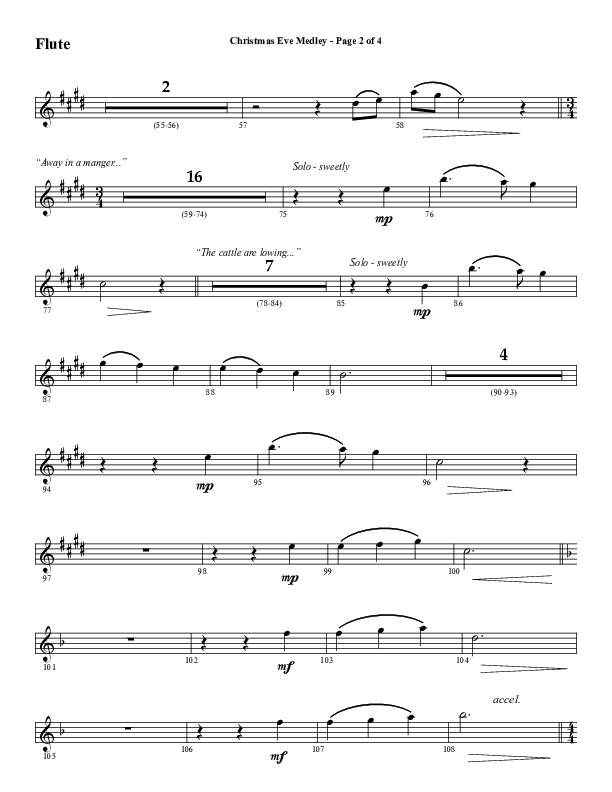 Christmas Eve Medley (Choral Anthem SATB) Flute (Word Music Choral / Arr. David Wise / Orch. David Shipps)