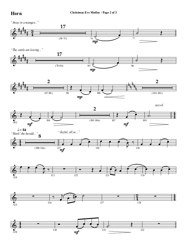 Christmas Eve Medley (Choral Anthem SATB) French Horn (Word Music Choral / Arr. David Wise / Orch. David Shipps)