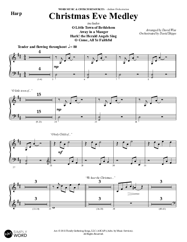 Christmas Eve Medley (Choral Anthem SATB) Harp (Word Music Choral / Arr. David Wise / Orch. David Shipps)