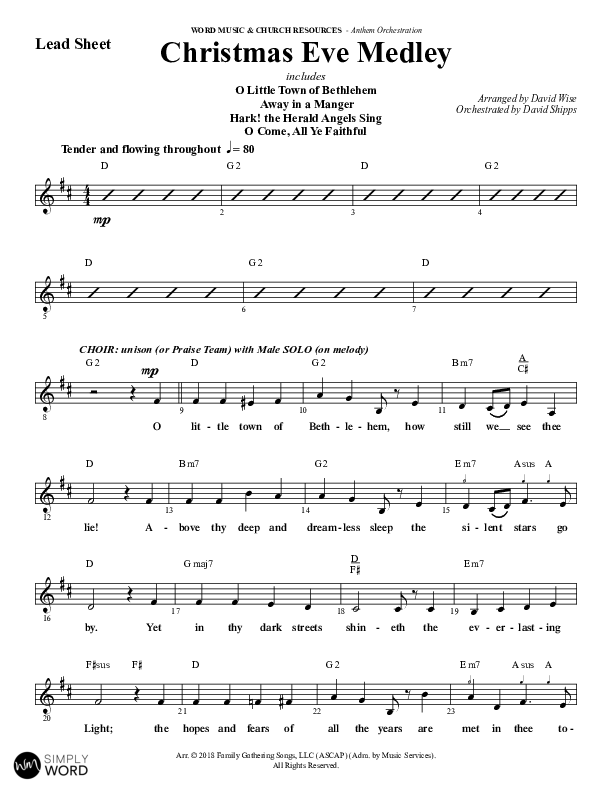 Christmas Eve Medley (Choral Anthem SATB) Lead Sheet (Melody) (Word Music Choral / Arr. David Wise / Orch. David Shipps)