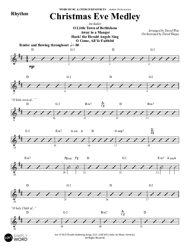 Christmas Eve Medley (Choral Anthem SATB) Rhythm Chart (Word Music Choral / Arr. David Wise / Orch. David Shipps)