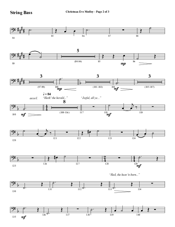 Christmas Eve Medley (Choral Anthem SATB) String Bass (Word Music Choral / Arr. David Wise / Orch. David Shipps)