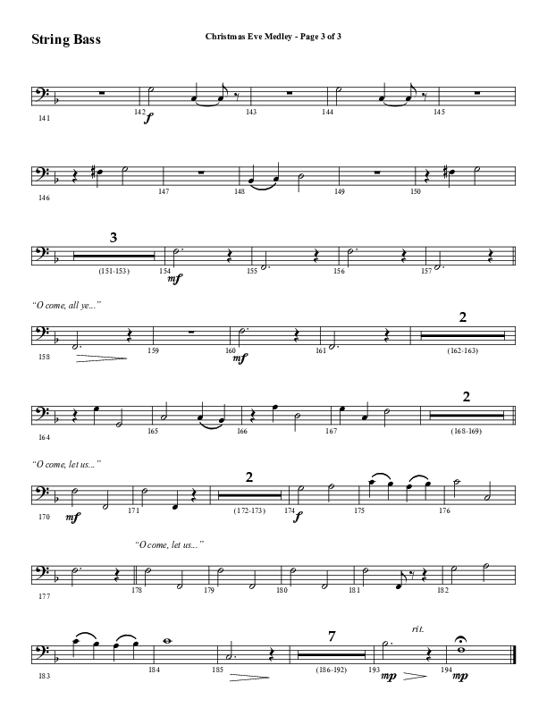 Christmas Eve Medley (Choral Anthem SATB) String Bass (Word Music Choral / Arr. David Wise / Orch. David Shipps)