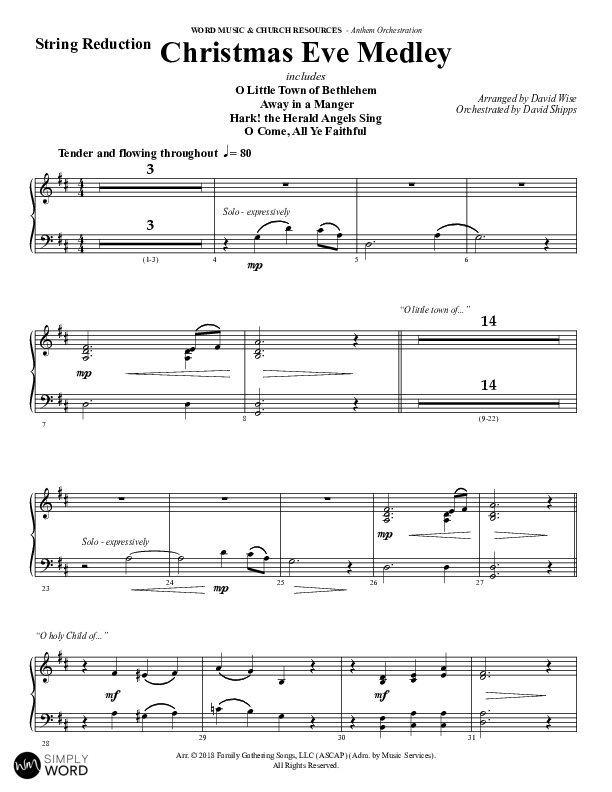Christmas Eve Medley (Choral Anthem SATB) String Reduction (Word Music Choral / Arr. David Wise / Orch. David Shipps)