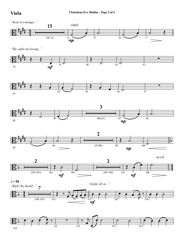 Christmas Eve Medley (Choral Anthem SATB) Viola (Word Music Choral / Arr. David Wise / Orch. David Shipps)