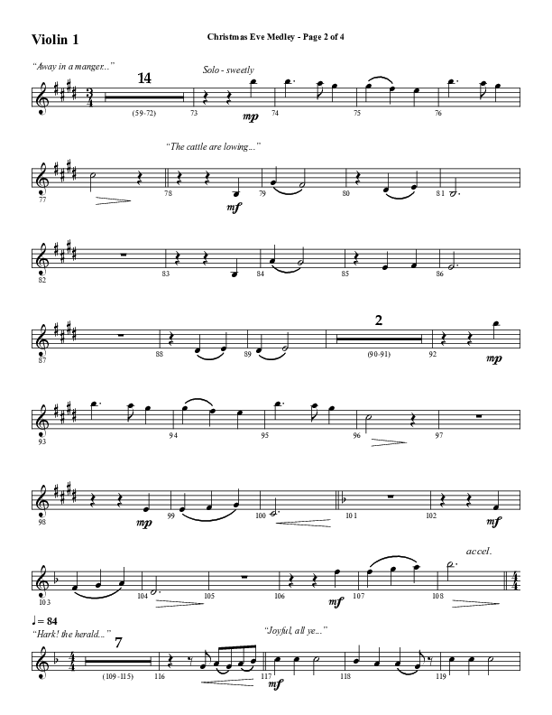 Christmas Eve Medley (Choral Anthem SATB) Violin 1 (Word Music Choral / Arr. David Wise / Orch. David Shipps)