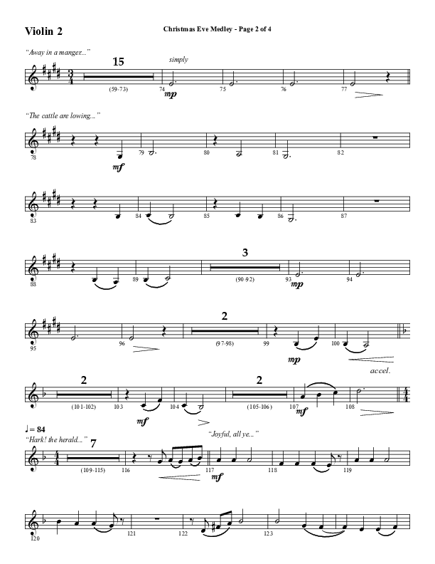 Christmas Eve Medley (Choral Anthem SATB) Violin 2 (Word Music Choral / Arr. David Wise / Orch. David Shipps)