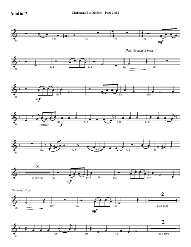 Christmas Eve Medley (Choral Anthem SATB) Violin 2 (Word Music Choral / Arr. David Wise / Orch. David Shipps)
