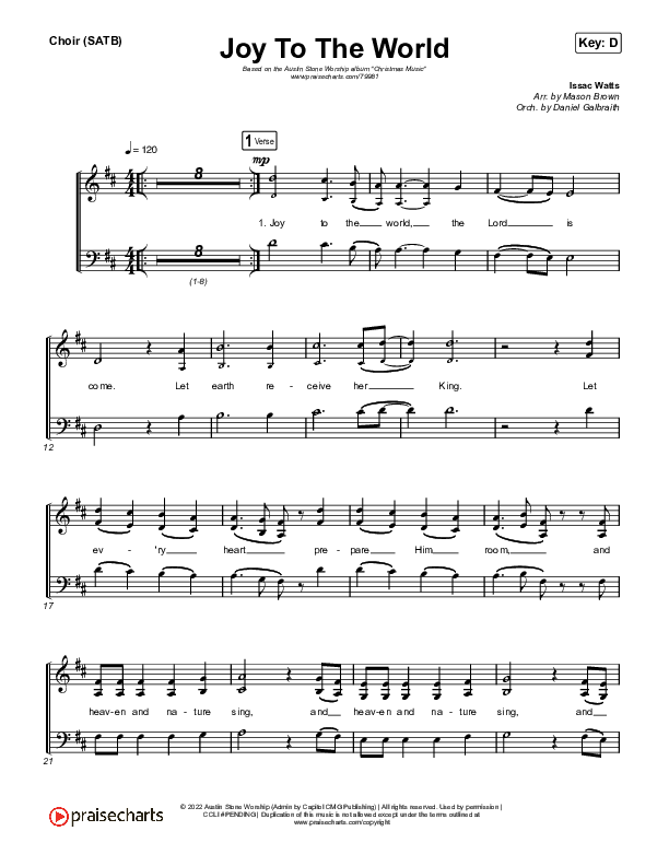 Joy To The World Choir Sheet (SATB) (Austin Stone Worship)