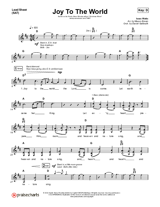 Joy To The World Lead Sheet (SAT) (Austin Stone Worship)