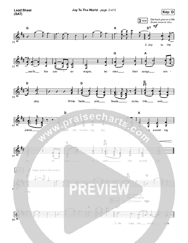 Joy To The World Lead Sheet (SAT) (Austin Stone Worship)