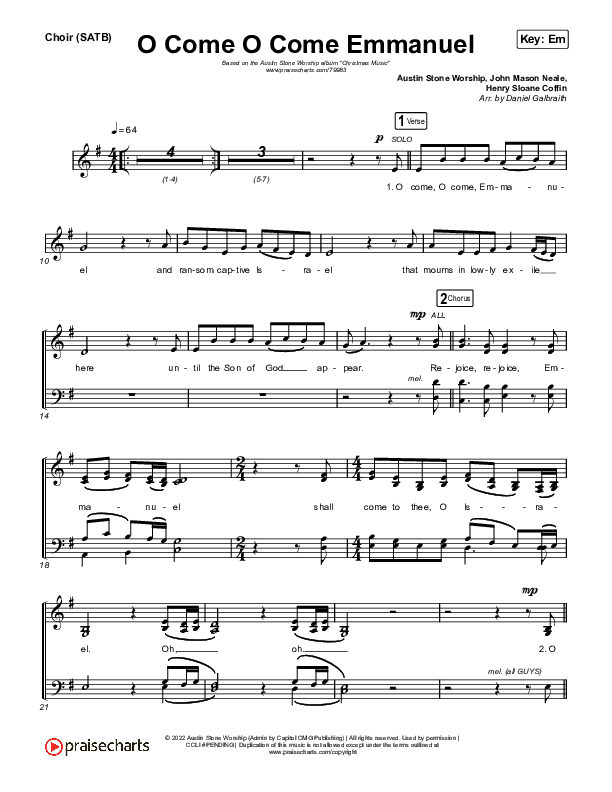O Come O Come Emmanuel Choir Sheet (SATB) (Austin Stone Worship)