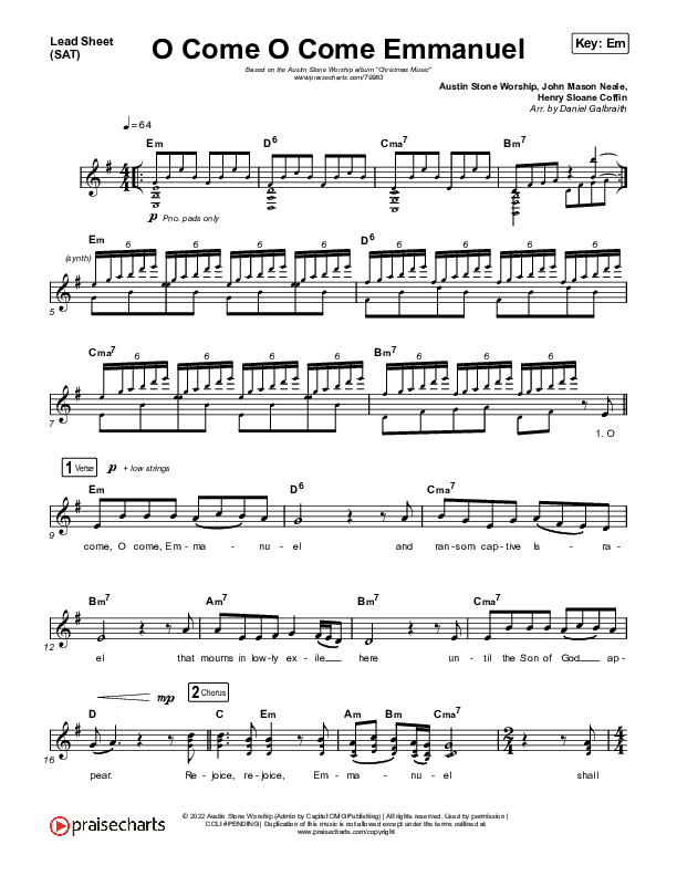 O Come O Come Emmanuel Lead Sheet (SAT) (Austin Stone Worship)