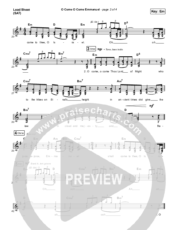 O Come O Come Emmanuel Lead Sheet (SAT) (Austin Stone Worship)