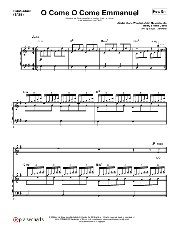 O Come O Come Emmanuel Piano/Vocal (SATB) (Austin Stone Worship)