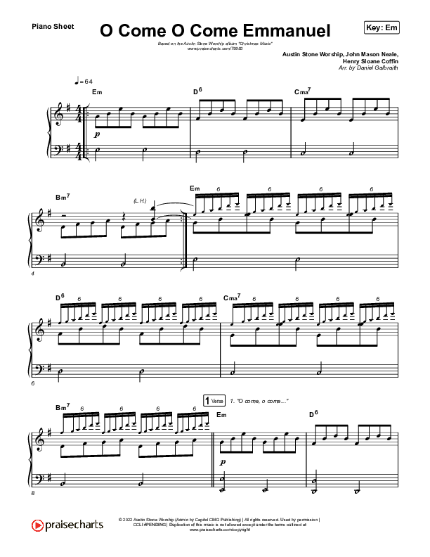 O Come O Come Emmanuel Piano Sheet (Austin Stone Worship)