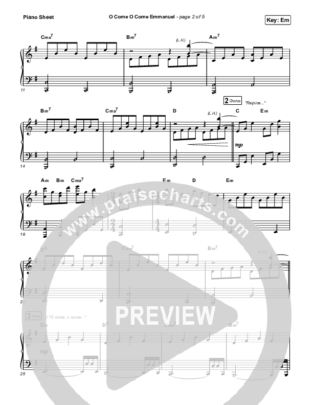 O Come O Come Emmanuel Piano Sheet (Austin Stone Worship)